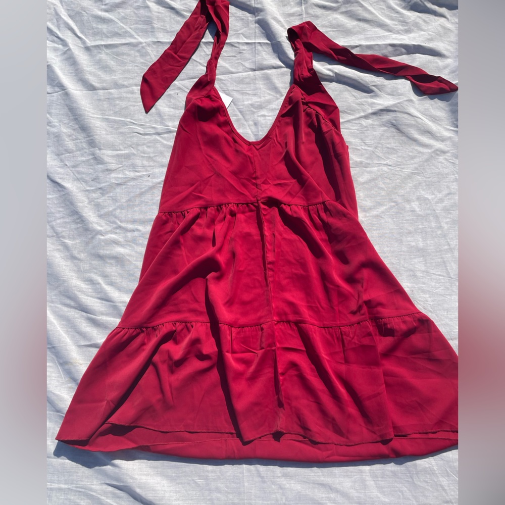 plain red dress with a tie neck and open back!